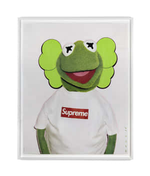 青蛙柯密特身穿白色Supreme T恤，白色裱框。 — 小米 Mix Flip 2 壁紙