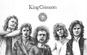 King Crimson 樂團成員的黑白鉛筆素描肖像。 — 深紅之王 壁紙