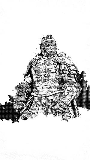 一位身穿全副盔甲的騎士以素描風格站立。 — 電玩遊戲 GIF 壁紙