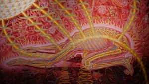 金色骷髏人物被紅色火焰和神秘符號包圍。 — 灰色美學動圖 壁紙