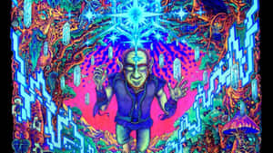 在迷幻數位藝術場景中，一個發光的精靈被晶體和叢林生物包圍。 — 超自然 壁紙