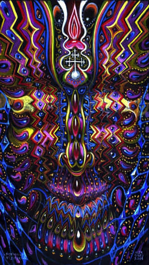 色彩繽紛的抽象臉龐，帶有發光的眼睛和複雜圖案。 — 灰色美學動圖 壁紙