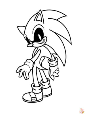 音速小子（Sonic the Hedgehog）卡通角色，以黑白線條藝術風格呈現。 — 黑暗音速小子 壁紙