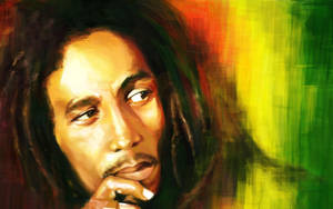 Bob Marley 肖像，背景色彩繽紛，表情若有所思。 — 巴布·馬利語錄 壁紙
