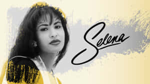 Selena肖像，帶有黃色和灰色筆觸和她的簽名。 — 舊金山 iPhone 壁紙