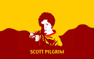 Scott Pilgrim角色插圖，採用大膽的紅黃色極簡風格。 — 卡通 壁紙