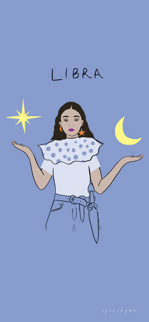 天秤座星座插圖，包含女性、星星和彎月。 — 天秤座 壁紙