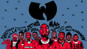 Wu-Tang Clan成員穿著紅色外套，黑色蒼蠅在周圍飛舞。 — 嘻哈 壁紙