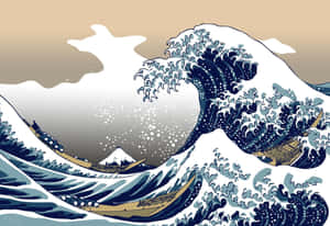 神奈川沖浪裏，帶有富士山和小船，採用傳統日本藝術風格。 — 日式海浪 壁紙