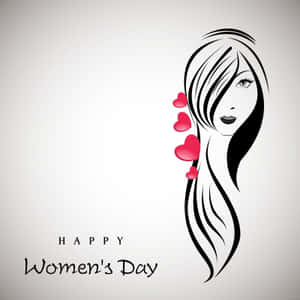 Happy Women's Day 插圖，女性臉龐與頭髮上的紅色心形。 — 情人節快樂 壁紙
