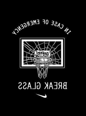 緊急破玻璃標誌，帶有籃球框和破裂背板及Nike標誌。 — 酷籃球 壁紙