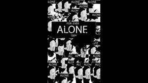 一幅黑白圖形，帶有重複的面孔和「ALONE」一詞，強調孤獨。 — 孤獨 壁紙