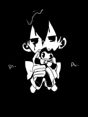 一個Q版角色抱著一個微笑人偶，旁邊有「Pi-」和「Pu-」文字。 — 2048x2732 壁紙