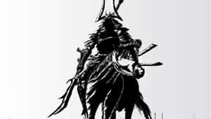武士騎在馬上，以黑色墨水風格持劍。 — 戰士 壁紙