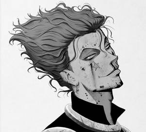 擁有狂野頭髮和星星刺青的動漫角色向上凝視。 — 惡魔男孩 動漫 壁紙
