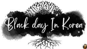 黑白水彩樹木插圖，附有文字 Black day In Korea。 — 插畫 壁紙