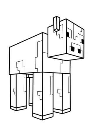 黑白線條畫，描繪了一隻具有方塊像素設計的Minecraft牛。 — 乳牛動圖 壁紙