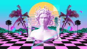 蒸氣波圖片 — 棕櫚樹日落 壁紙