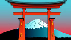 紅色鳥居框住了日落時的富士山。 — 鳥居 壁紙