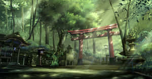 霧林中的日本神社紅色鳥居 — 魔法森林 壁紙