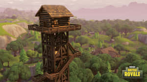 Fortnite 瞭望塔在日落時分於樹木繁茂的山谷中閃耀 — 要塞英雄 大逃殺 壁紙