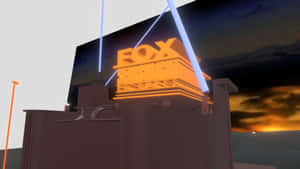 日落時分Fox News標誌被藍色光束照亮 — 九尾狐 壁紙