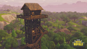 日落時分，森林山谷中的Fortnite瞭望塔 — 要塞英雄 大逃殺 壁紙