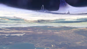 未來漂浮城市，位於行星雲層之上，星空之下。 — 最後一戰：無限 4K 壁紙