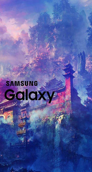 坐落在山上的神秘寺廟，在暮色中閃耀。 — 三星Galaxy 壁紙