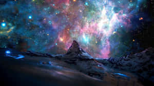 色彩繽紛的星雲天空下的雪山 — 美學天空 壁紙