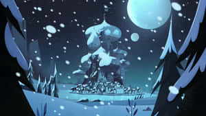 一座被雪覆蓋的城堡，在冬季森林中，在閃爍的月亮下。 — 星蝶公主 壁紙