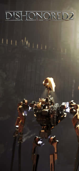黑暗哥德式小巷中的機械機器人，帶有戲劇性燈光。 — 電玩遊戲 GIF 壁紙