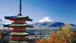 紅色塔與富士山及背景的秋樹 — 東京喰種風格 壁紙