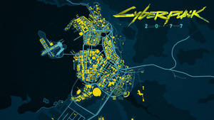 Cyberpunk 2077 城市地圖，深藍色背景上呈現發光的黃色街道。 — Shooky Bt21 壁紙
