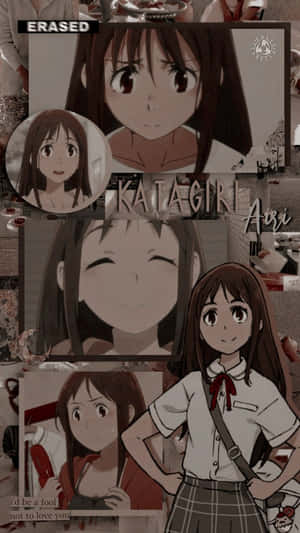 懷舊色調拼貼畫中的動畫女孩片桐愛梨穿著校服。 — 消滅 壁紙