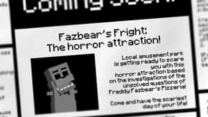 Fazbear's Fright恐怖景點的像素藝術海報，特色是一個可怕的電子動畫角色。 — 恐怖反派 壁紙