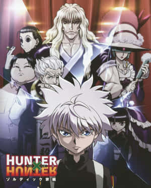 來自《Hunter x Hunter》的動畫角色以戲劇性姿勢呈現，帶有發光效果。 — Apple Watch Ultra 壁紙