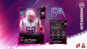 Joe Thuney 的 Madden 20 NFL 球員卡，顯示統計數據和球隊詳細資訊。 — 運動 壁紙