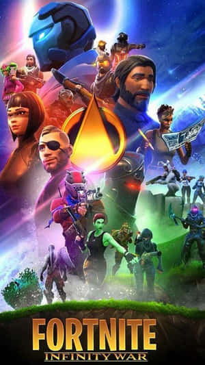 Fortnite Infinity War遊戲海報，多樣角色在宇宙戰鬥場景中。 — 酷炫的《要塞英雄》 壁紙
