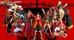 One Piece 動漫船員在紅色背景上英勇擺姿勢。 — 神鬼奇航 壁紙