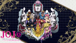 JoJo's Bizarre Adventure Golden Wind 動漫角色以金色和深藍色設計擺出大膽姿勢。 — 美學天空 壁紙