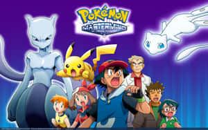 Pokémon Mastermind 電影海報，角色和傳說寶可夢以動態姿勢呈現。