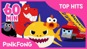 Pinkfong 兒童卡通角色，包括鯊魚、恐龍和消防車。 — 可愛 壁紙