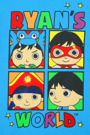 Ryan's World 卡通海報，孩子穿著四種超級英雄服裝。 — 紐約 壁紙