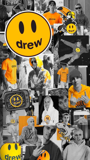 Justin Bieber照片與Drew House橙色笑臉標誌的拼貼畫。 — 小賈斯汀 壁紙