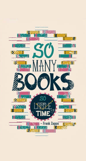 Frank Zappa 的插圖名言「So Many Books So Little Time」，周圍環繞著色彩繽紛的書籍。 — 名言 壁紙