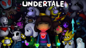 Undertale 角色聚集在一個帶有發光心臟的中心人物周圍。 — 美麗的秋天 壁紙
