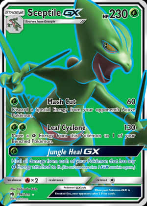 Sceptile GX寶可夢卡，帶有綠色龍和能量攻擊。 — 寶可夢 剑 盾 壁紙