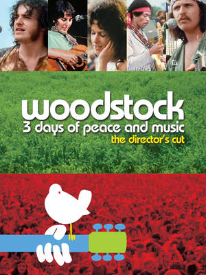 胡士托海報，展示音樂家和人群，以及一隻拿著吉他的鴿子。 — Woodstock 壁紙