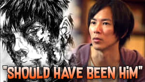 漫畫角色與真實人物的分割肖像，附有文字「SHOULD HAVE BEEN HIM」 — 進擊的巨人 角色 壁紙